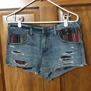 Embroidered High Waist Jean Shorts